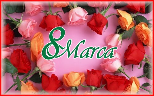 Różowa kartka z różami 8 marca